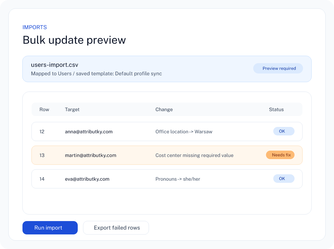 Bulk import preview view in attributky